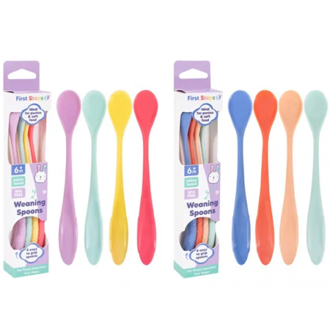 First Steps Long Handle Baby Weaning Spoons 18cm 4 Pack Assorted Colours