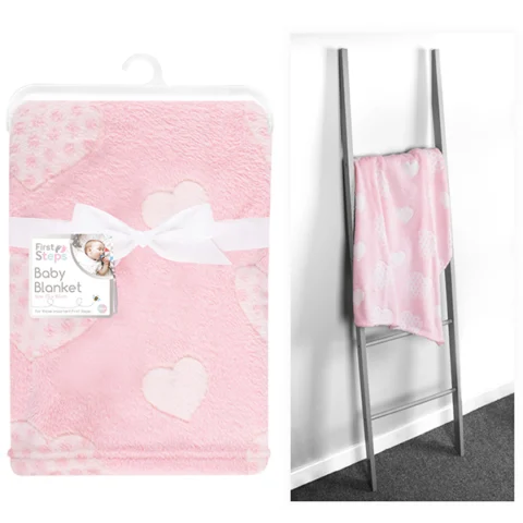 First Steps Pink Hearts Baby Blanket 75cm X 100cm