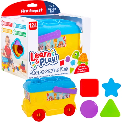 First Steps Shape Sorter School Bus Baby Play Set 12m+