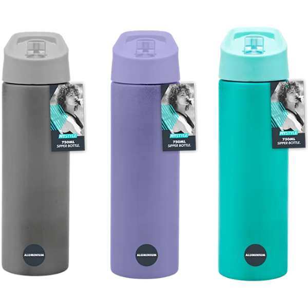 Fitstyle Aluminium Single Wall Sipper Water Bottle 750ml Assorted Colours