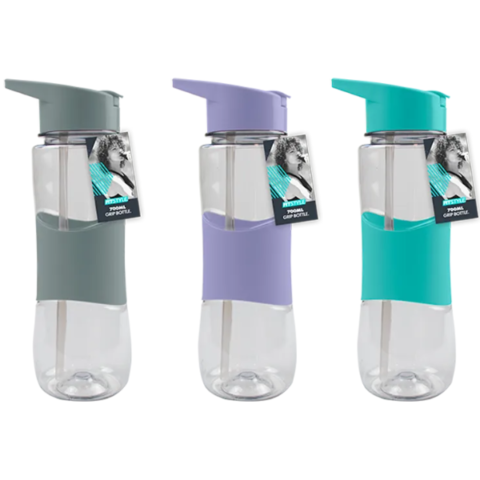 Fitstyle Silicone Grip Adjustable Straw Water Bottle 700ml Assorted Colours