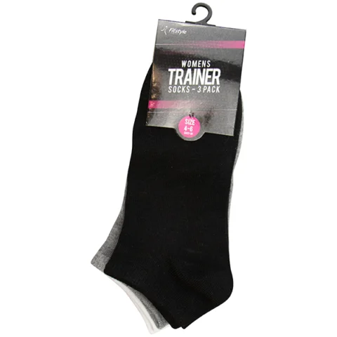 Fitstyle Women's Assorted Colour Size 4-6 Trainer Socks 3 Pack