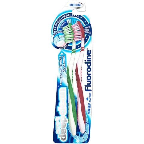 Fluorodine Medium Active Deep Clean Flexi Head Toothbrushes 2 Pack