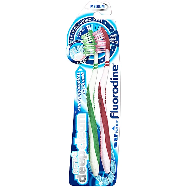 Fluorodine Medium Active Deep Clean Flexi Head Toothbrushes 2 Pack