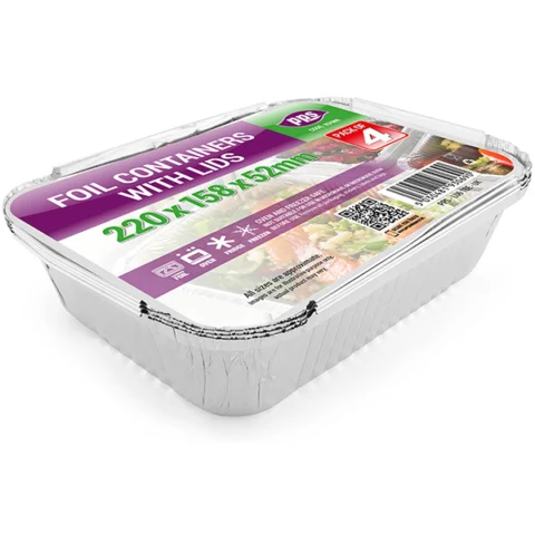 Foil Containers with Lids 22cm X 15.8cm X 5.2cm 4 Pack
