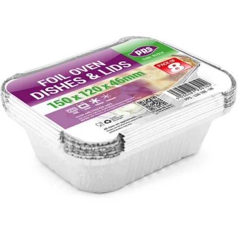 Foil Oven Dishes & Lids 15cm X 12cm X 4.6cm 8 Pack