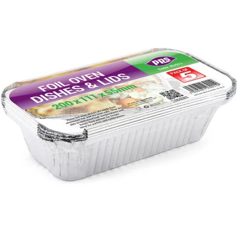 Foil Oven Dishes & Lids 20cm X 11cm X 5.5cm 5 Pack