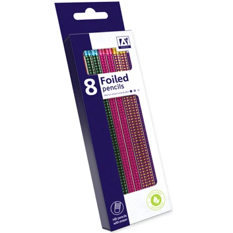 Foiled Holographic HB Pencils Assorted Colours 8 Pack