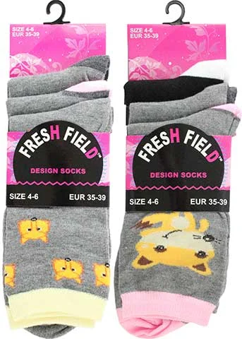 Fresh Field Ladies Design Socks 3pk Assorted Colours And Design