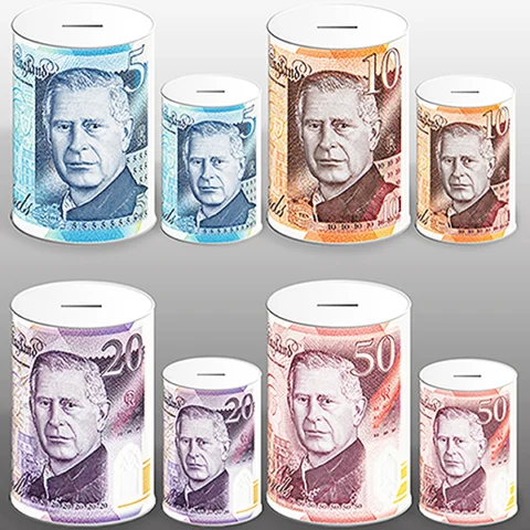 GBP Bank Notes King Charles Money Tins 15cm X 10cm Assorted