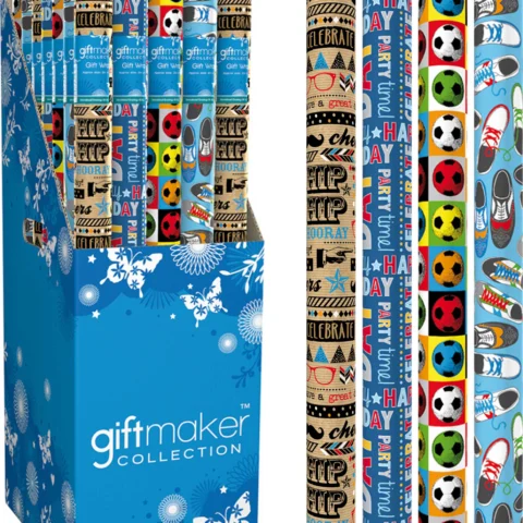 Gift Collection Assorted 3m Male Traditional Parcel Wrap In Free Standing Display Unit