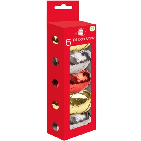 Giftmaker Assorted Colour Metallic Christmas Ribbon Cops 5 Pack