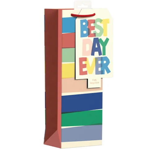 Giftmaker Best Day Ever Striped Gift Bag Bottle