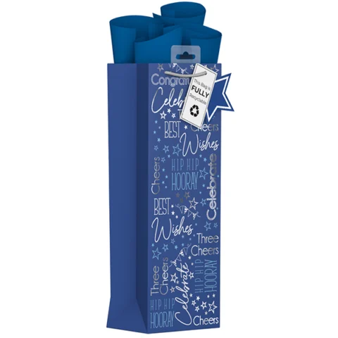 Giftmaker Blue Text Celebration Gift Bag Bottle