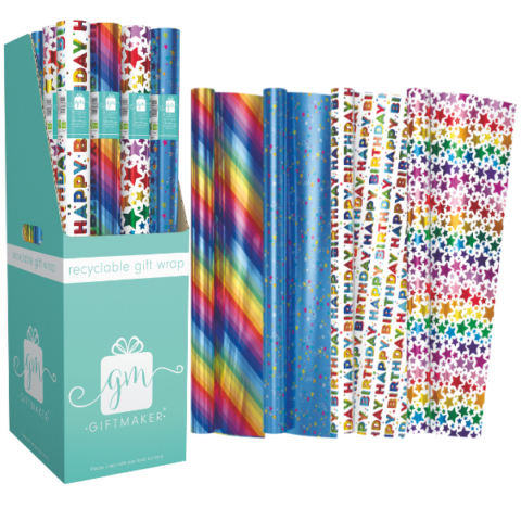 Giftmaker Brights Foil Gift Wrap 69cm X 1.5m Assorted