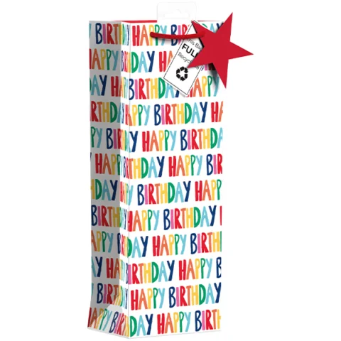 Giftmaker Brights Text Happy Birthday Gift Bag Bottle