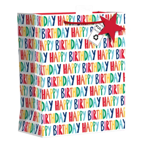 Giftmaker Brights Text Happy Birthday Gift Bag Large