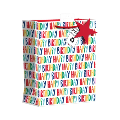 Giftmaker Brights Text Happy Birthday Gift Bag Medium
