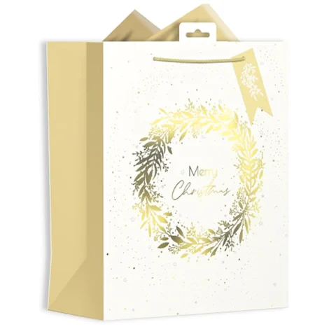 Giftmaker Christmas Gold & Cream Wreath Gift Bag Large
