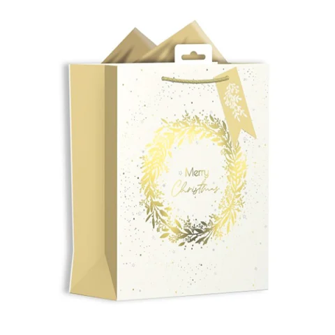 Giftmaker Christmas Gold & Cream Wreath Gift Bag Medium