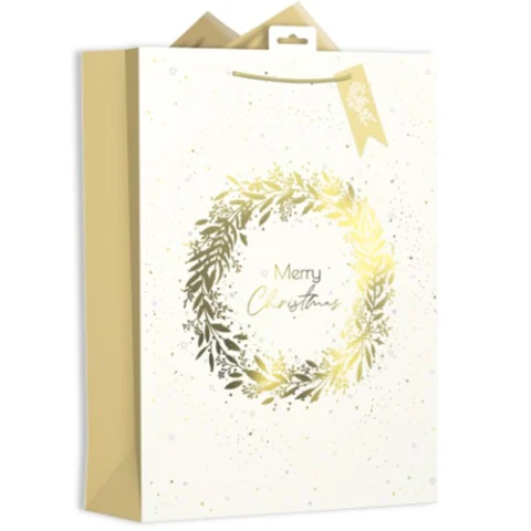 Giftmaker Christmas Gold & Cream Wreath Gift Bag Xl