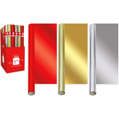 Giftmaker Christmas Plain Foil Gift Wrap 1.5m 3 Colours 50pc