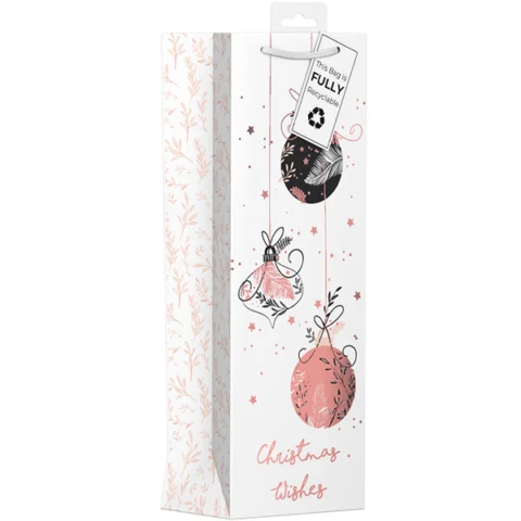 Giftmaker Christmas Rose Baubles Gift Bag Bottle