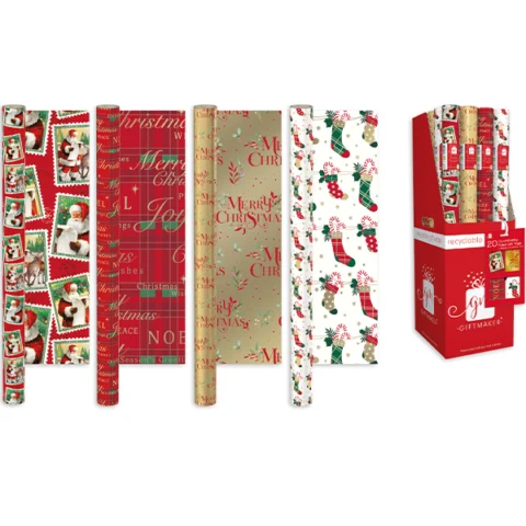 Giftmaker Elegant Traditional Christmas Gift Wrap 4m Assorted