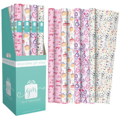 Giftmaker Female Celebrations Gift Wrap 69cm X 3m Assorted