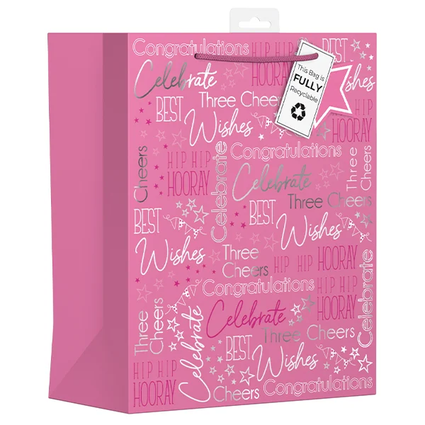 Giftmaker Female Pink Text Gift Bag Large