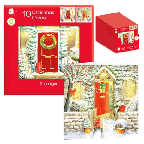 Giftmaker Festive Front Door Christmas Cards 10 Pack Assorted