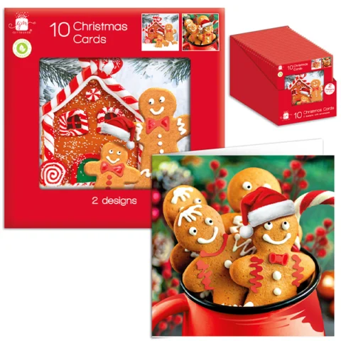 Giftmaker Festive Gingerbread Christmas Cards 10 Pack Assorted