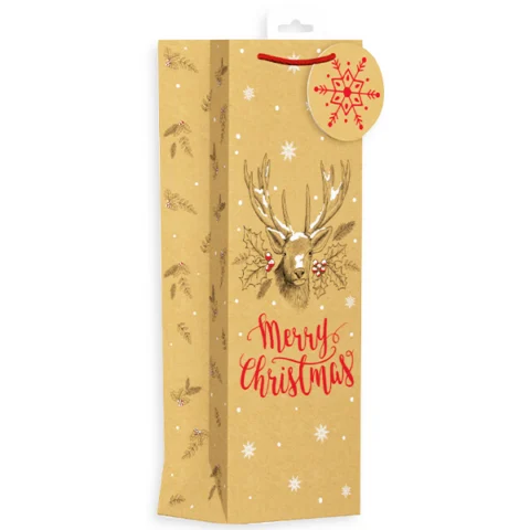 Giftmaker Kraft Stag Christmas Gift Bag Bottle