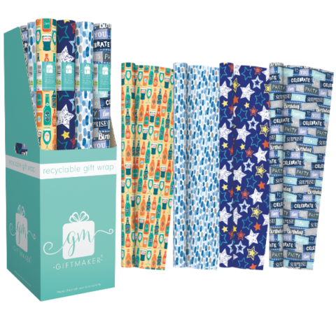 Giftmaker Male Celebrations Gift Wrap 69cm X 3m Assorted