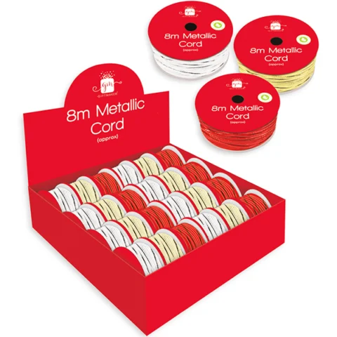 Giftmaker Metallic Cord 8m Assorted Colours