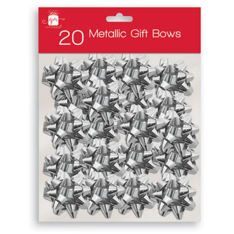 Giftmaker Metallic Gift Bows Silver 20 Pack
