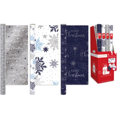 Giftmaker Midnight Blue Christmas Gift Wrap 4m Assorted