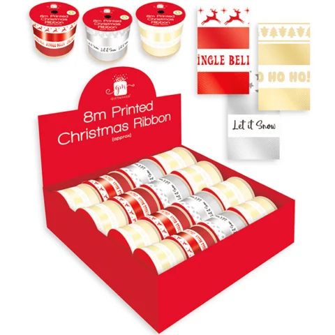 Giftmaker Printed Christmas Ribbon 8m Assorted