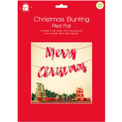 Giftmaker Red Foil Christmas Bunting 1.5m