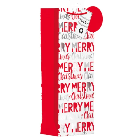 Giftmaker Red & Silver Merry Christmas Gift Bag Bottle