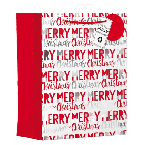 Giftmaker Red & Silver Merry Christmas Gift Bag Large