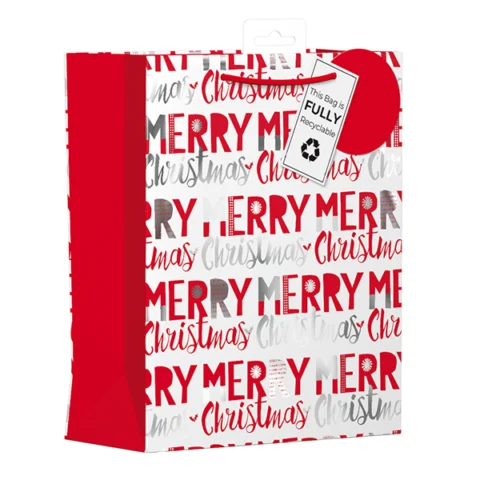 Giftmaker Red & Silver Merry Christmas Gift Bag Medium