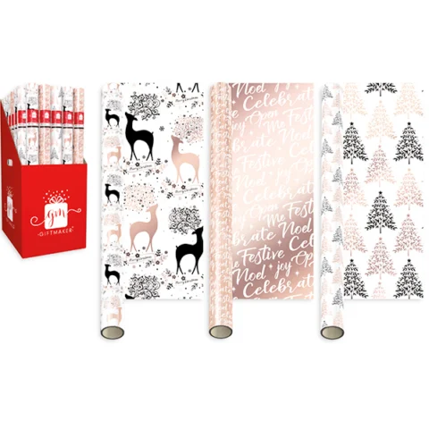 Giftmaker Rose Gold Luxury Christmas Gift Wrap 1.5m Assorted