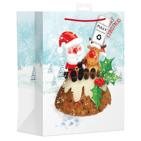 Giftmaker Santa & Reindeer Christmas Pudding Gift Bag Large