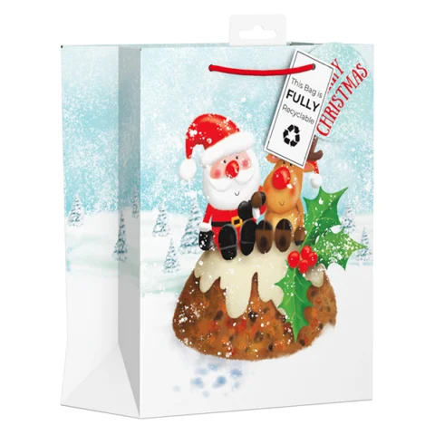 Giftmaker Santa & Reindeer Christmas Pudding Gift Bag Medium
