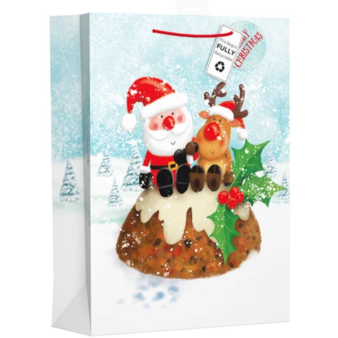 Giftmaker Santa & Reindeer Christmas Pudding Gift Bag XL