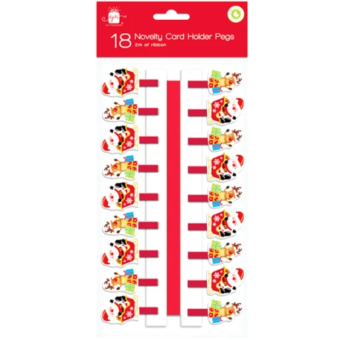 Giftmaker Santa & Reindeer Novelty Card Holder Pegs 2m