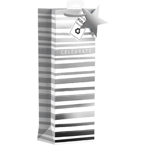 Giftmaker Silver Celebrate Stripes Gift Bag Bottle