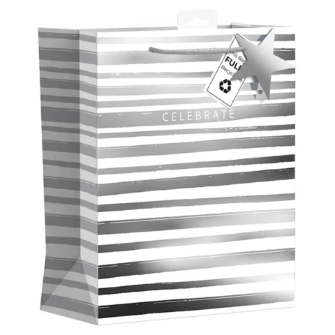 Giftmaker Silver Celebrate Stripes Gift Bag Large