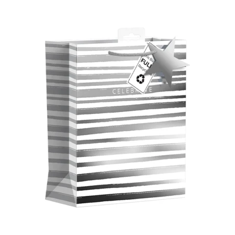 Giftmaker Silver Celebrate Stripes Gift Bag Medium